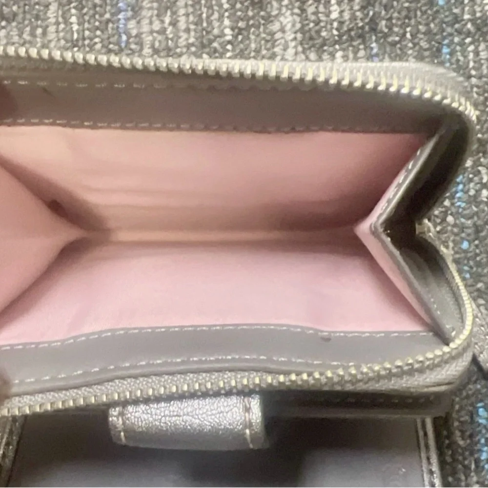 COACH Gray Silver Tan Strap Signature Canvas Crossbody Leather trim Bag W/Wallet
